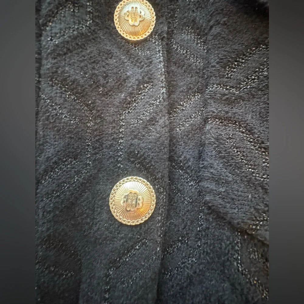 Maje Monserra Jacquard Patterned Black Cardigan Jacket Gold Buttons Size 1 US S - Picture 6 of 12